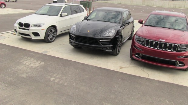 2014 Jeep Grand Cherokee SRT vs BMW X5 M vs Porsche Cayenne GTS 0-60 MPH Mashup Review