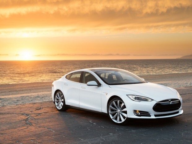 2013 tesla model s ocean sunset