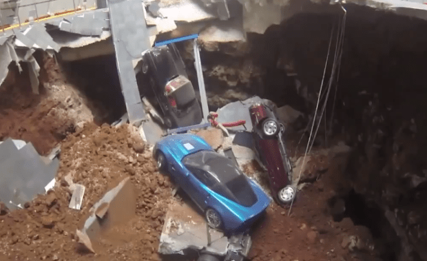 Surveillance camera reveals how Classic Corvettes were eaten by sinkhole