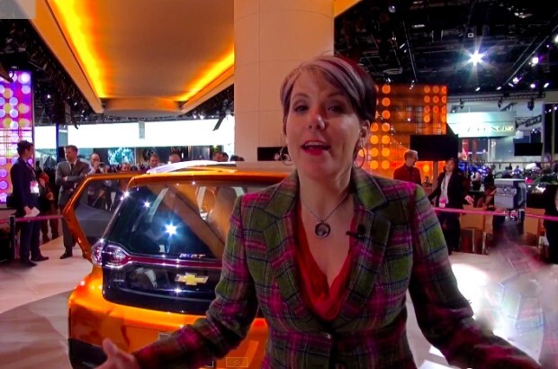 Emme Hall reveals the Chevy Bolt concept at the 2015 Detroit Auto Show.