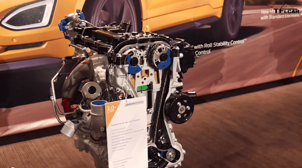 The turbocharged EcoBoost engine closeup, used in the 2015 Ford Edge crossover