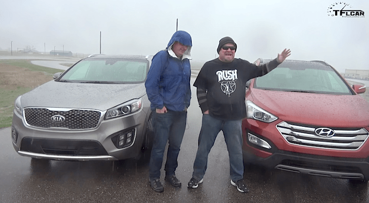 2016 kia sorento awd hyundai santa fe drag race in the rain wet