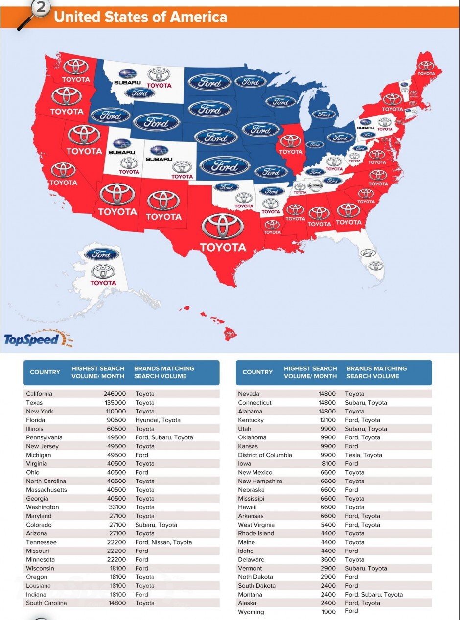 the world's most google searched cars map infographic USA