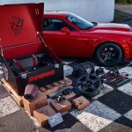 The custom-painted Demon Crate for the Dodge Challenger SRT Demon’s