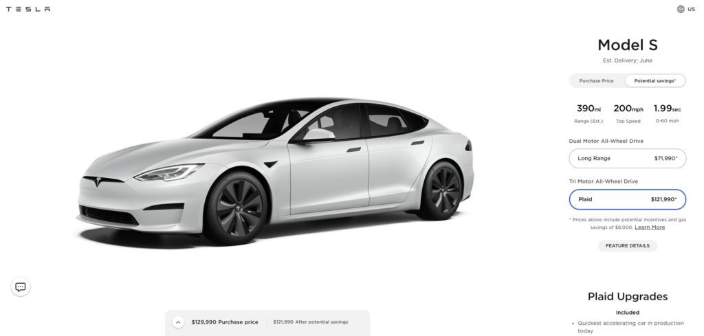 Tesla Model S Plaid - configurator
