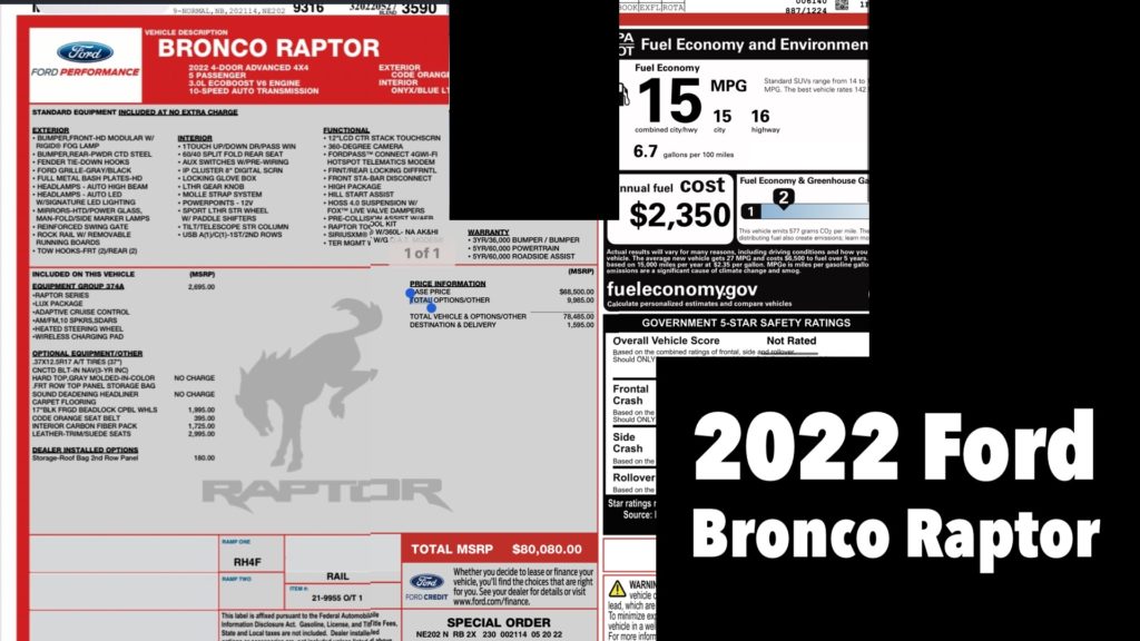 2022 ford bronco raptor mpg epa fuel economy rating