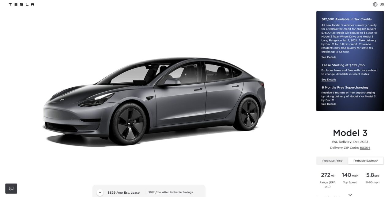 Tesla Model 3 - tax credit warning