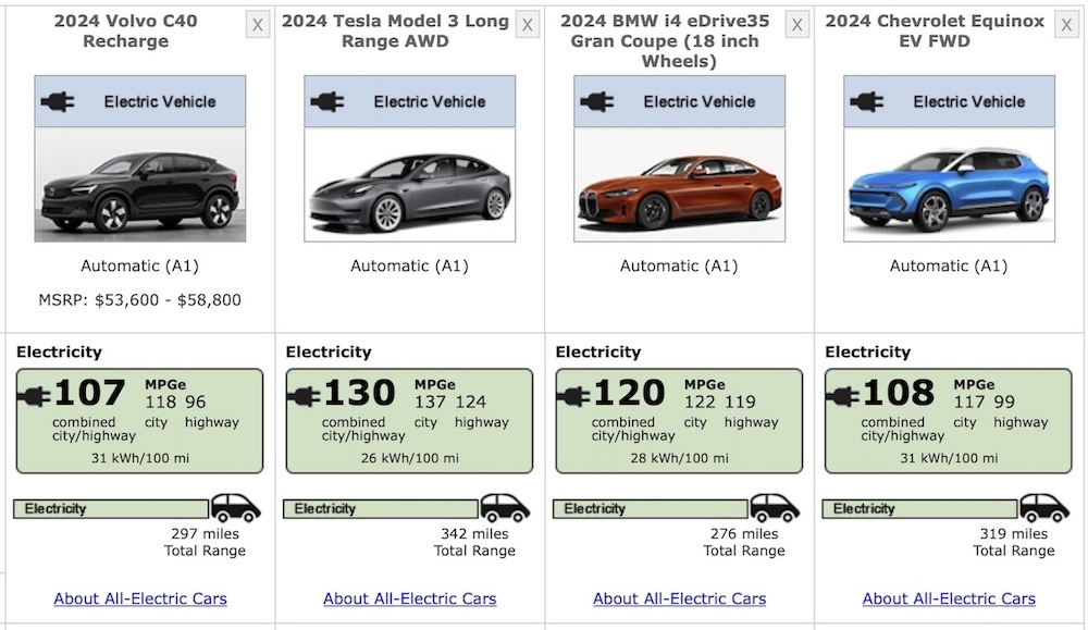 2024 Tesla volvo Bmw chevy ev epa ratings kia ev3