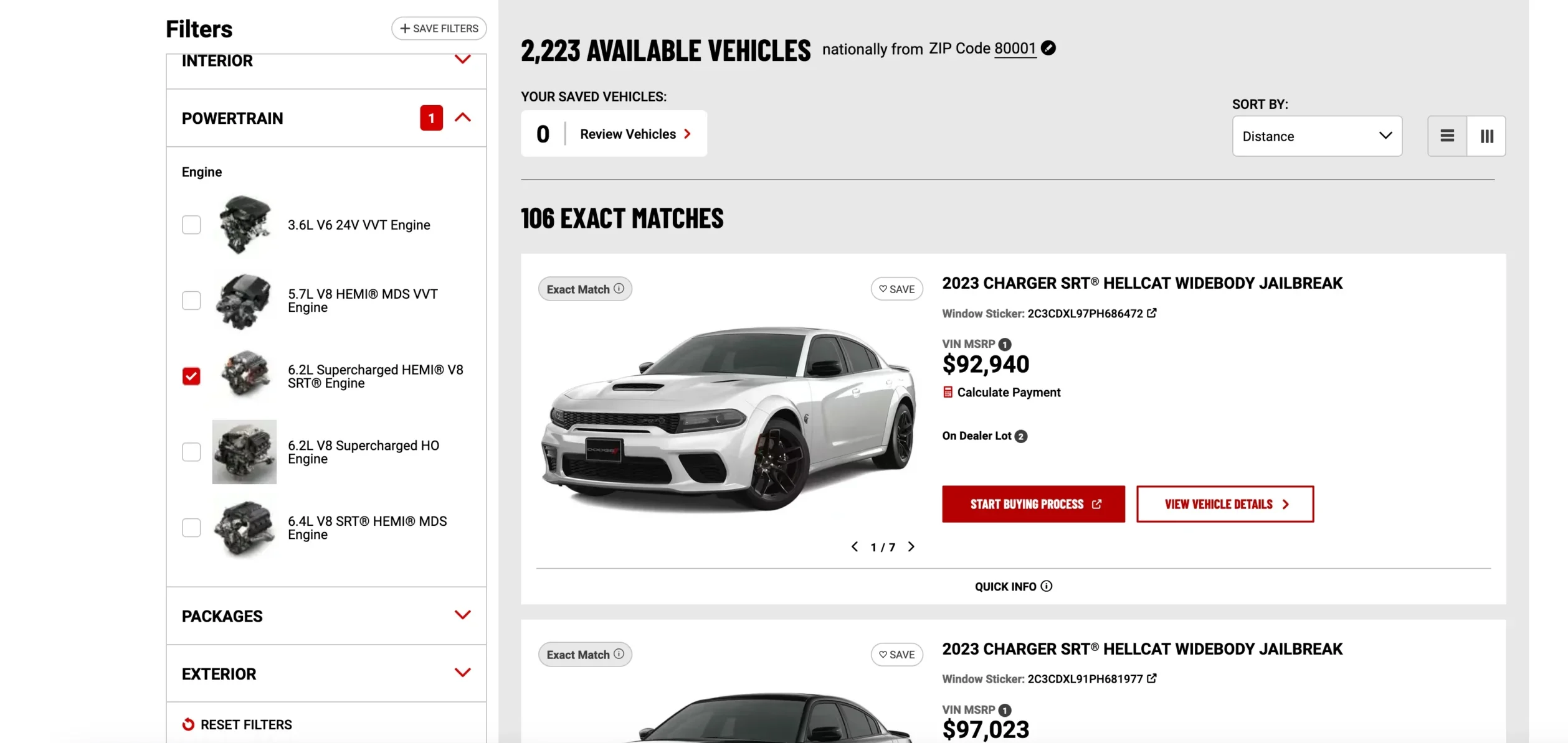 Dodge Charger SRT Hellcat Availability snapshot