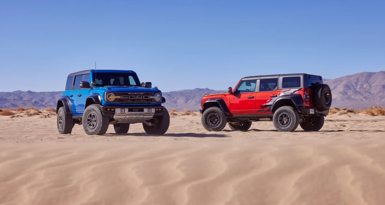 Ford Bronco Raptor - Velocity Blue and Hot Pepper Red (hero shot - featured)