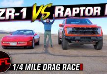 Drag Racing the Iconic Chevy Corvette ZR-1 vs. a New Ford Raptor R is Hugely Entertaining!